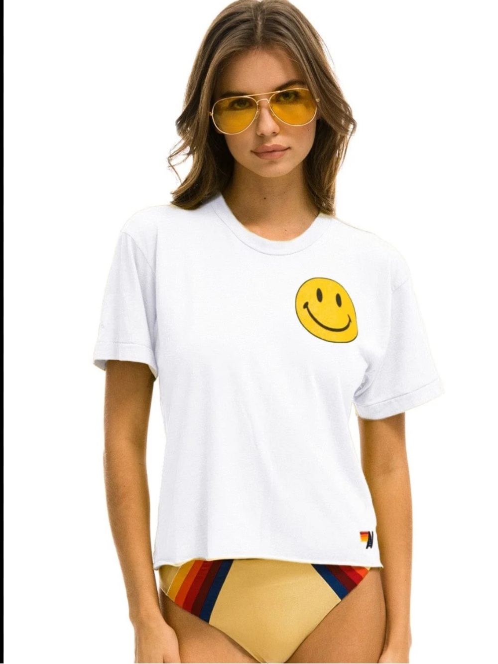Aviator Nation White Smiley Graphic Tee - Women's Top size small